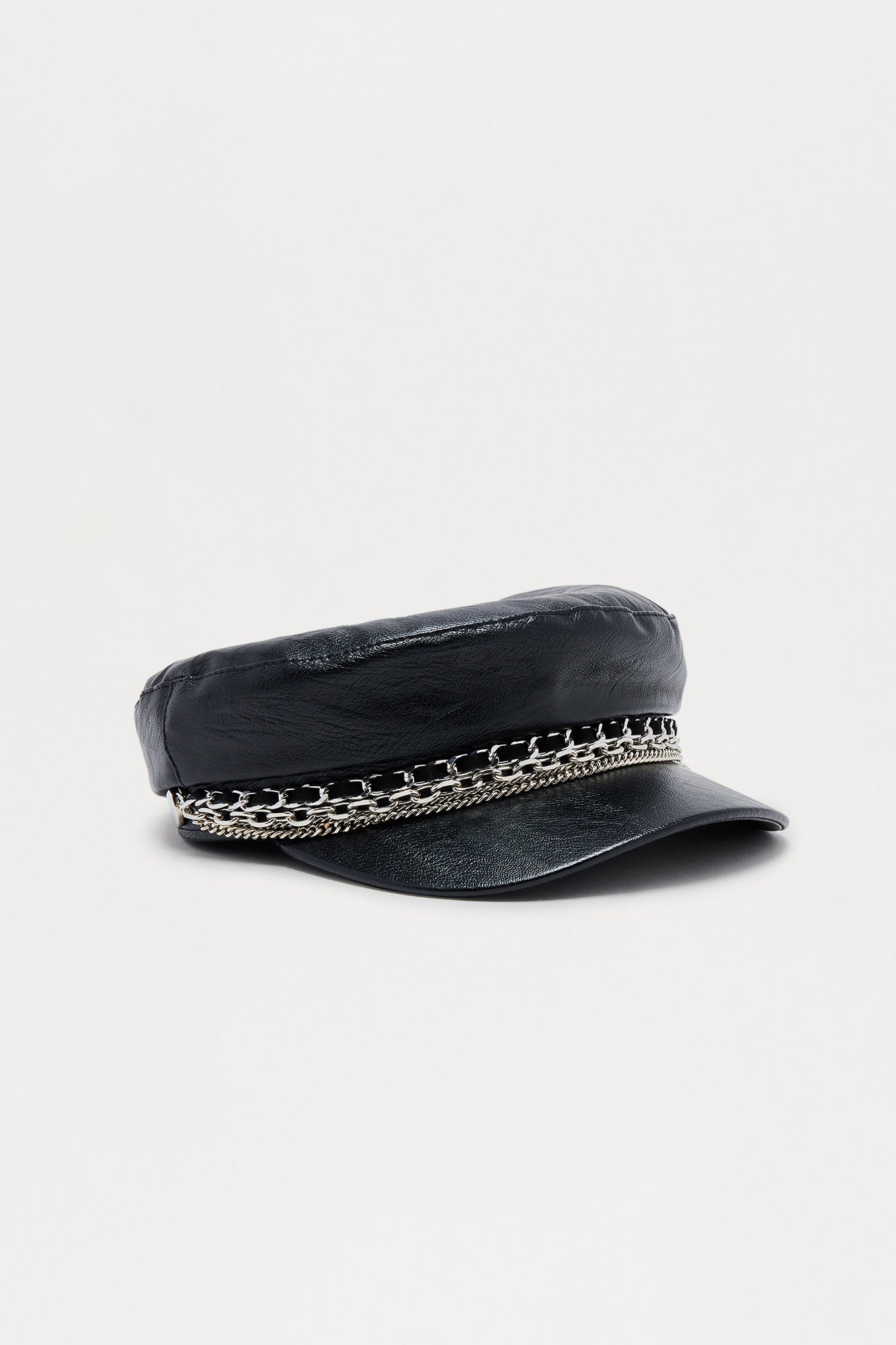 Chain Reaction Faux Leather Cabbie - Black