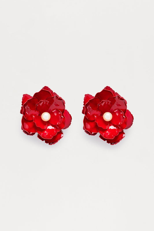 Blooming Affection Floral Earrings - Red