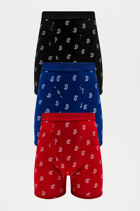 Paisley Patterned Boxer Brief 3 Pack - Red/combo