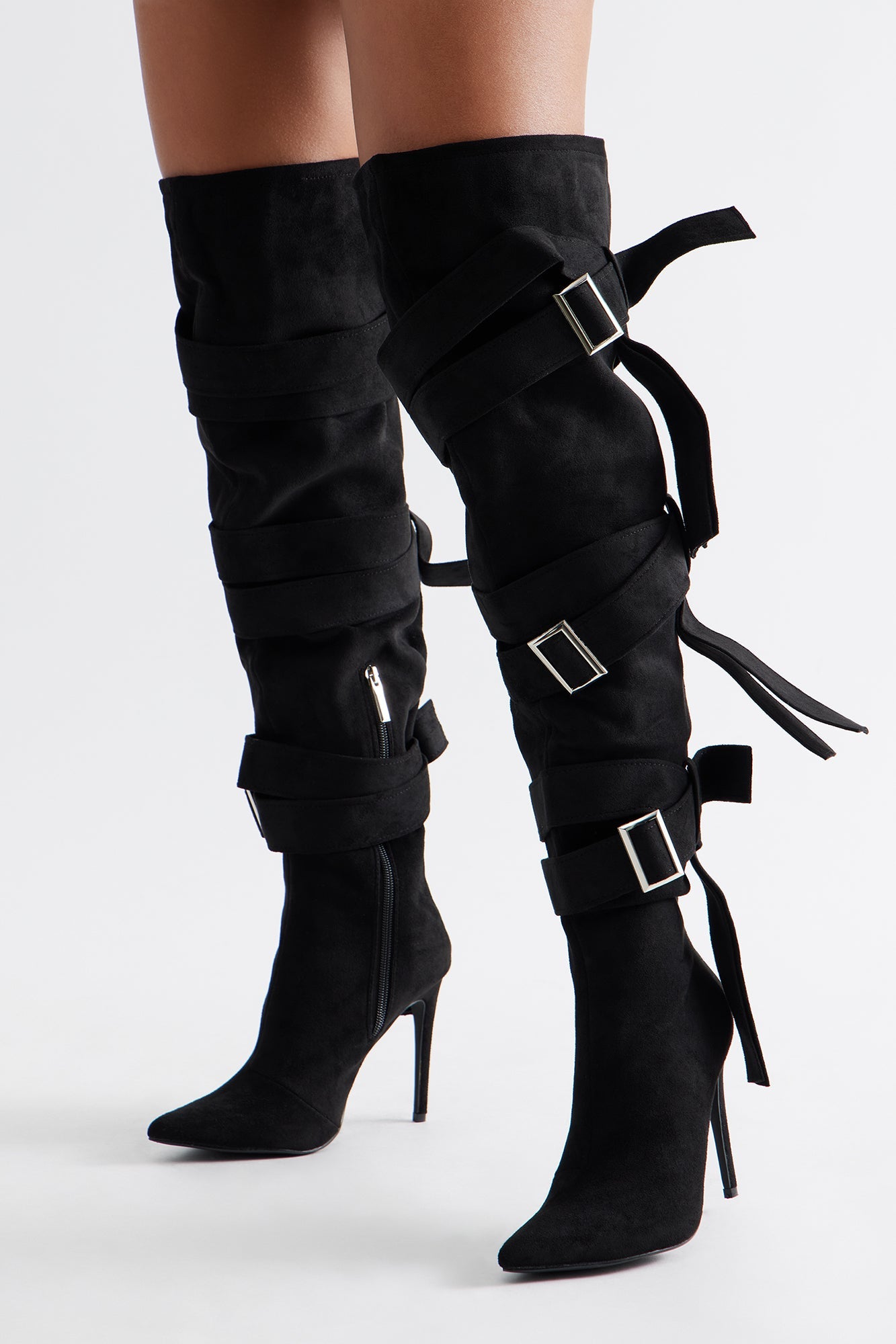 Bruin Buckle Thigh High Boots - Black