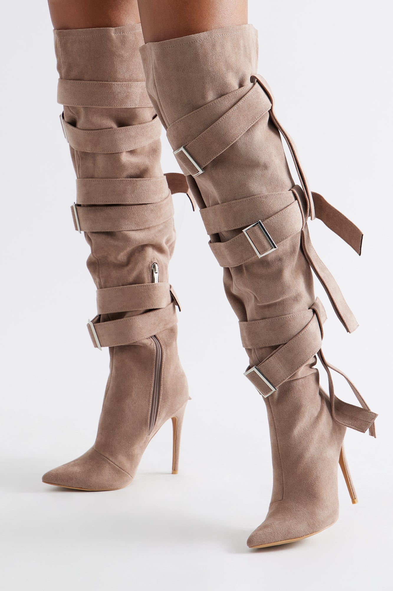 Bruin Buckle Thigh High Boots - Beige