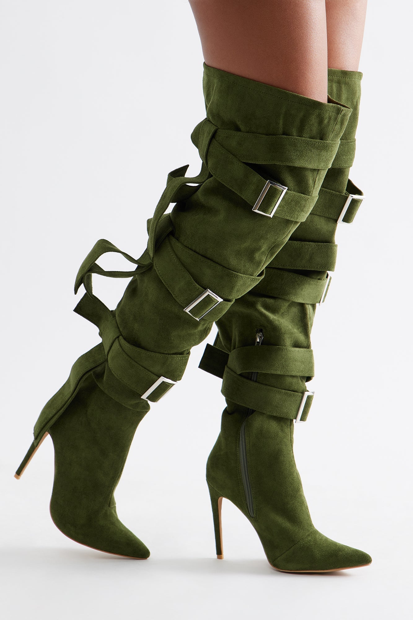 Bruin Buckle Thigh High Boots - Olive