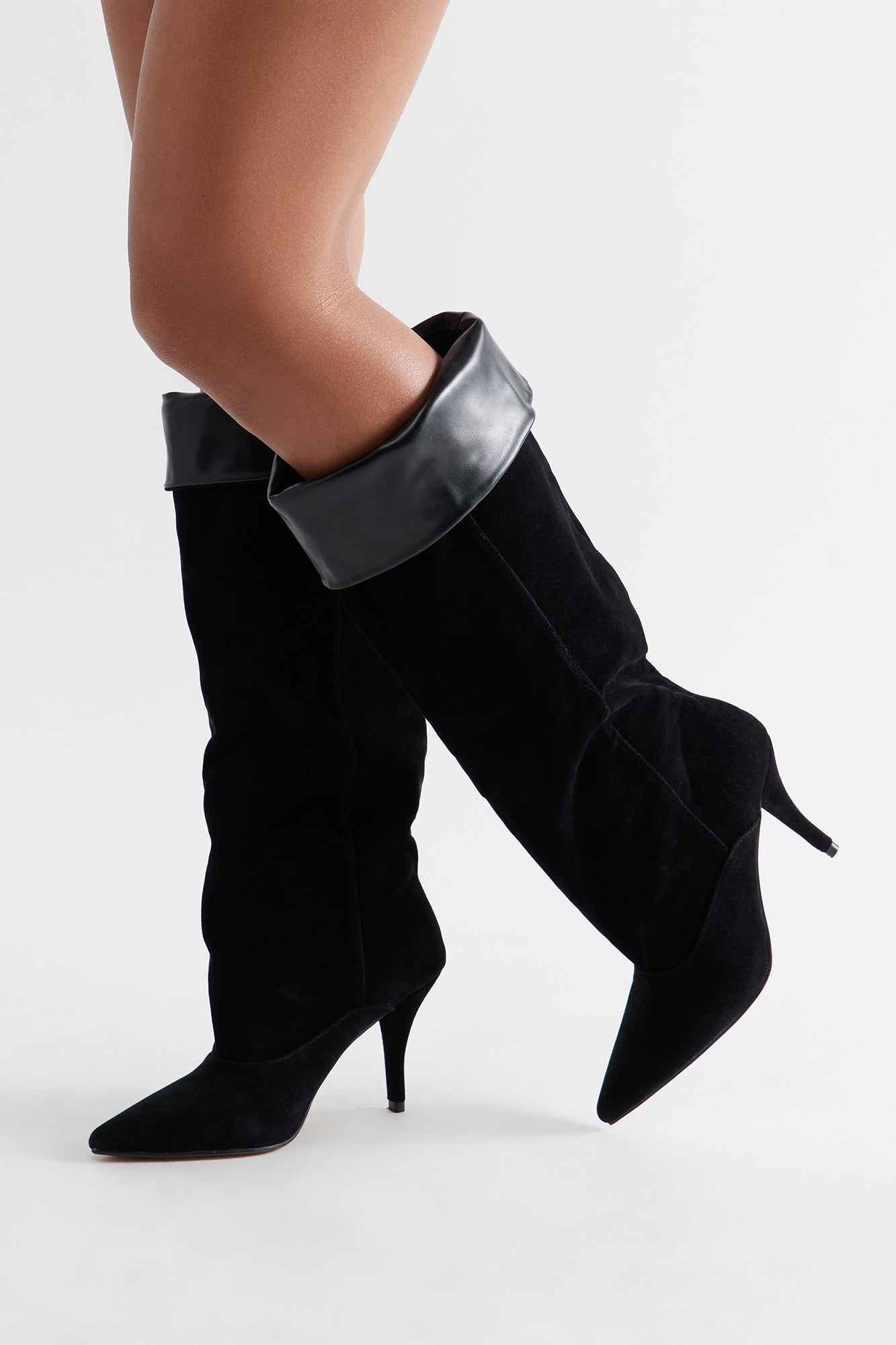 Seattle Ruched Knee High Boots - Black