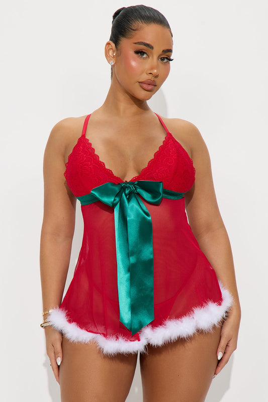 Wrapped Up In You Bow Babydoll - Red/combo