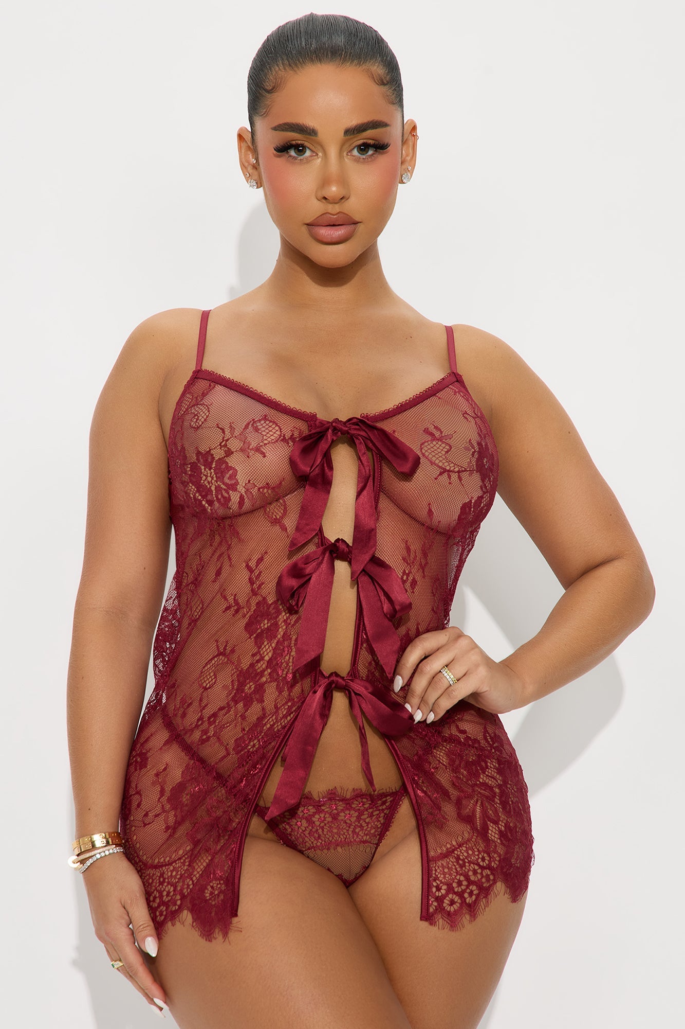 Moonlight Muse Lace Babydoll - Wine