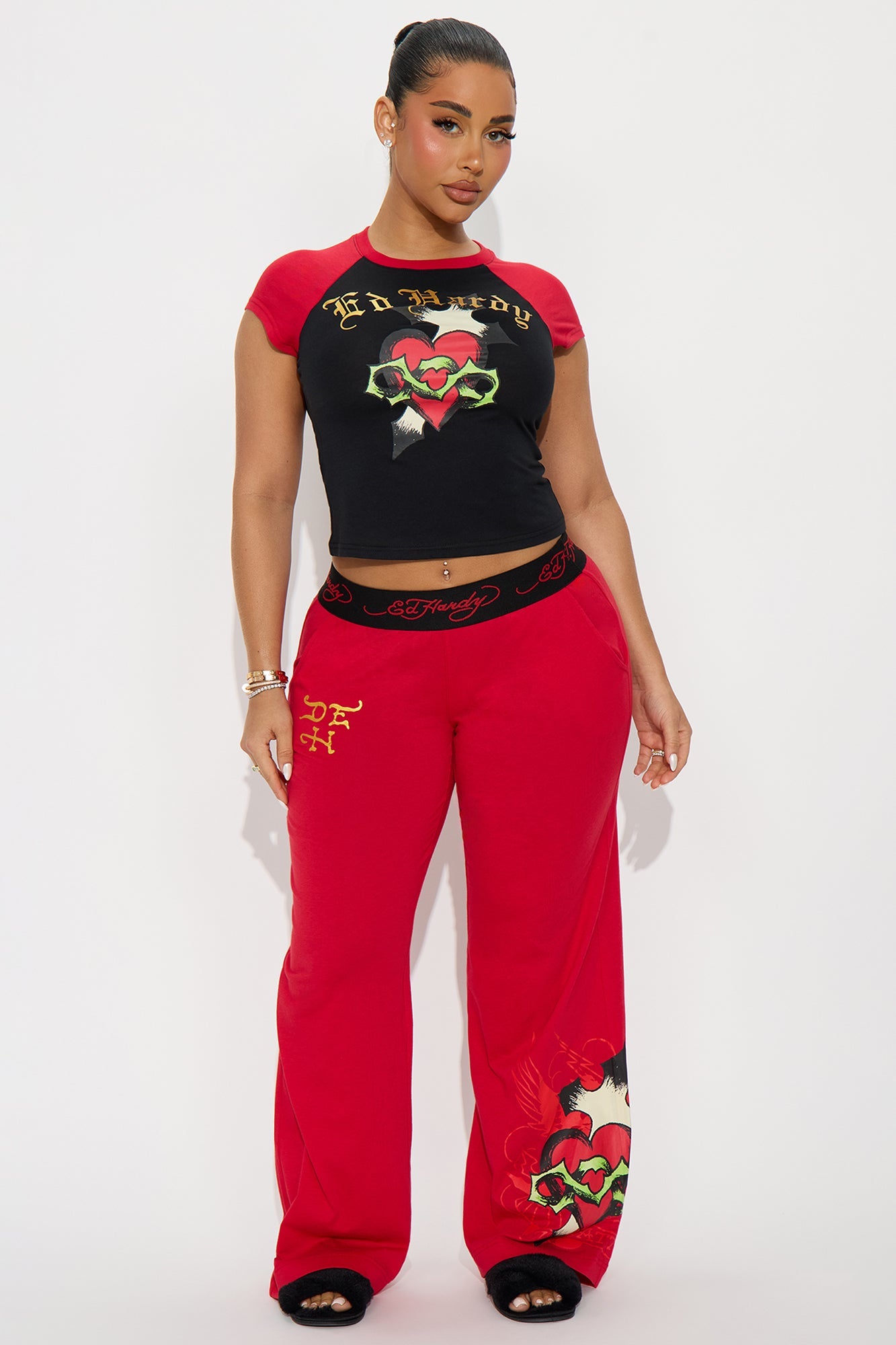 Ed Hardy Short Sleeve PJ Boxer Pant Set - Red/Black