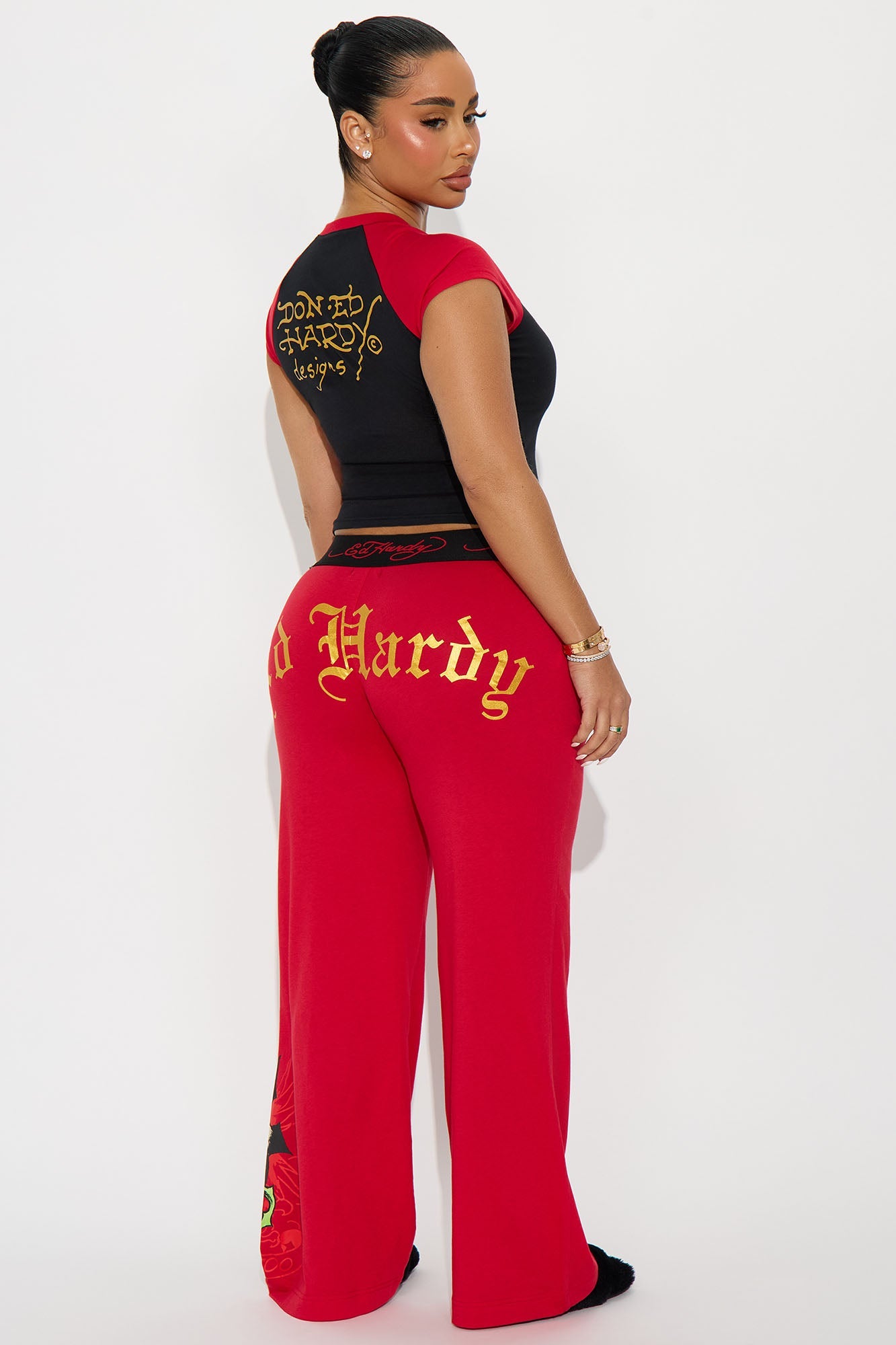 Ed Hardy Short Sleeve PJ Boxer Pant Set - Red/Black