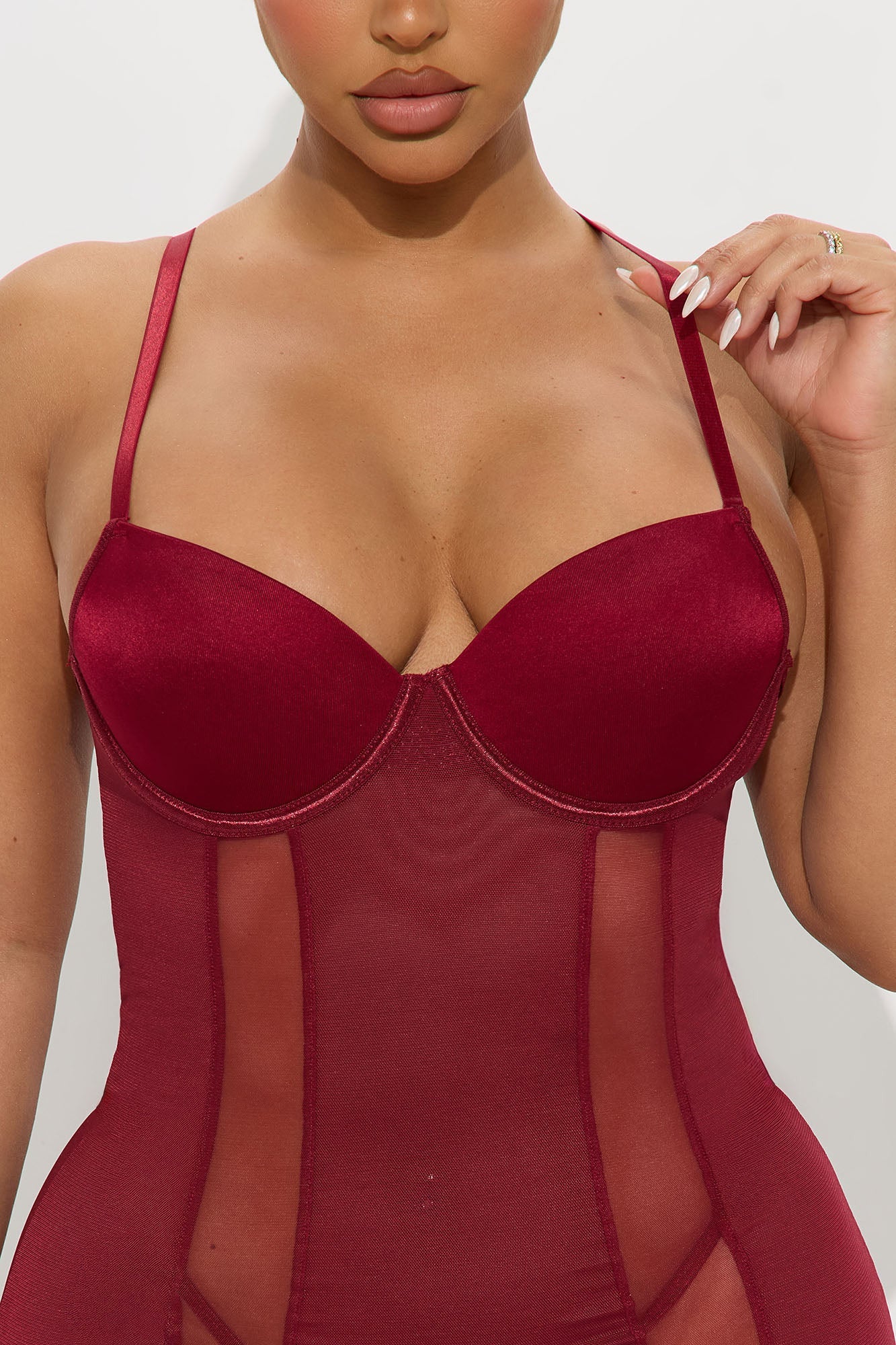 Keep It Tight Mesh Stripe Underwire Chemise - Wine