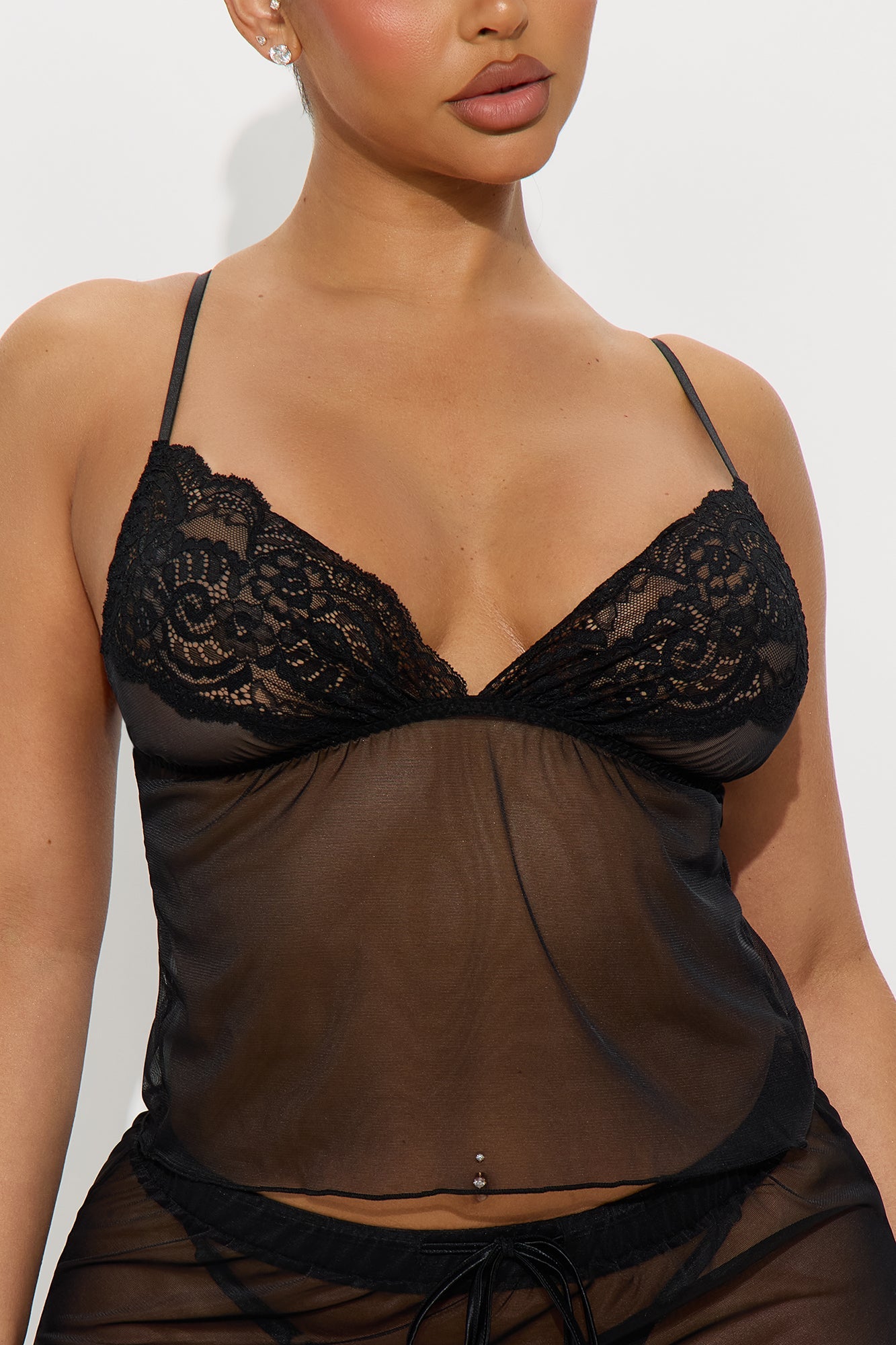 Delilah 2 Piece Mesh Lace Lingerie Set - Black