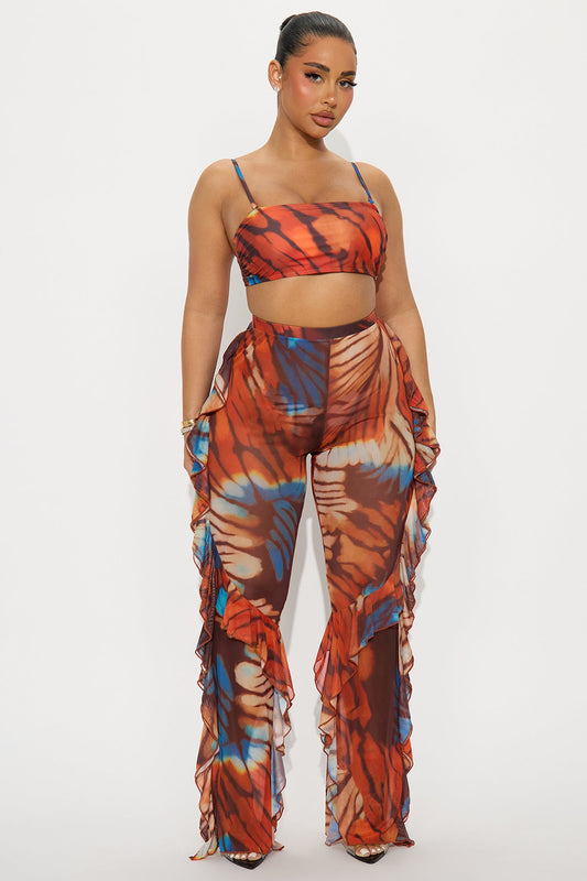 Iris Ruffles 3 Piece Bikini & Pants Set - Orange/combo