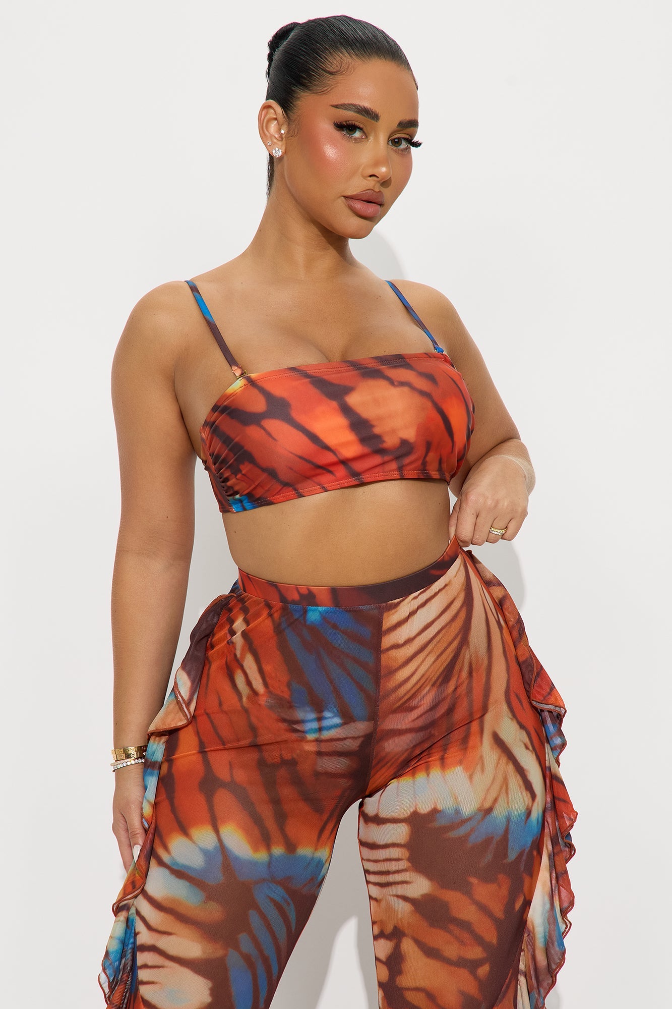 Iris Ruffles 3 Piece Bikini & Pants Set - Orange/combo