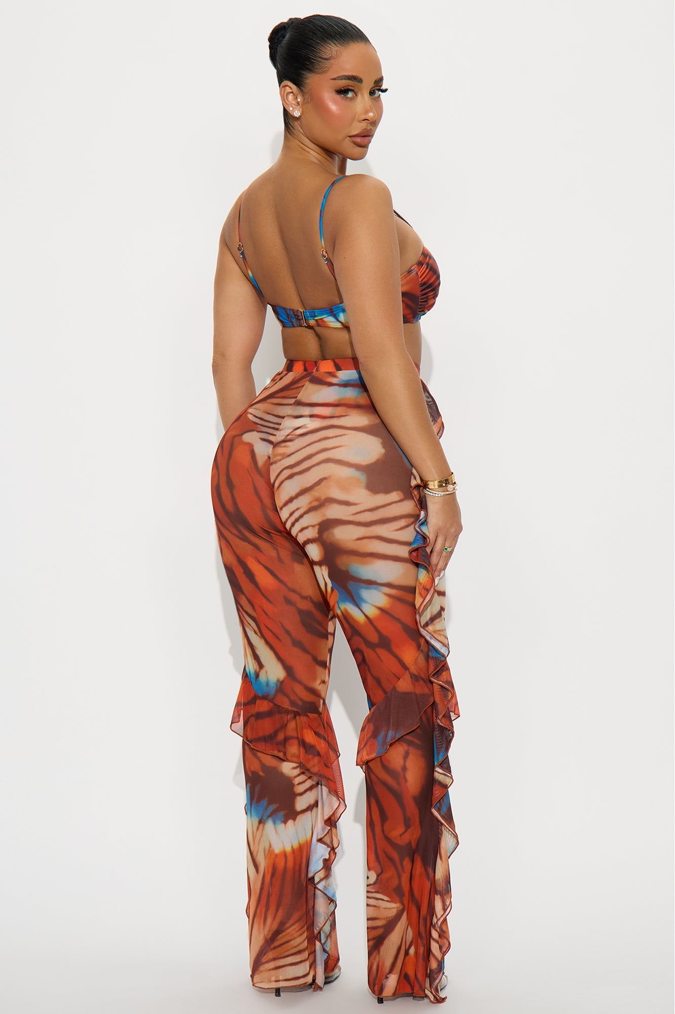 Iris Ruffles 3 Piece Bikini & Pants Set - Orange/combo