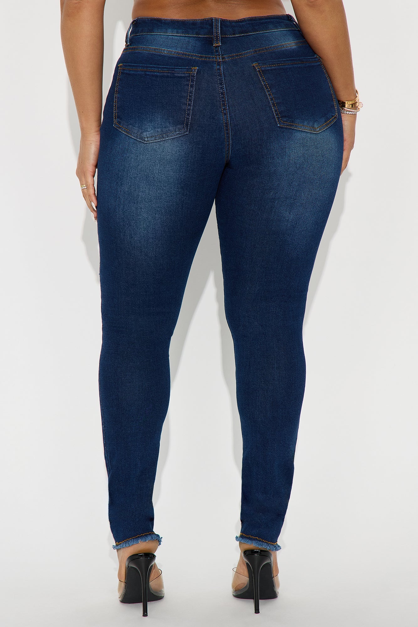 Wilshire Fray Hem Ripped Skinny Jeans - Dark Wash