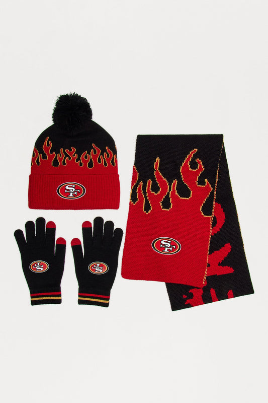 NFL 49Ers Cold Weather 3 Piece Hat Glove And Scarf Set - Red/combo