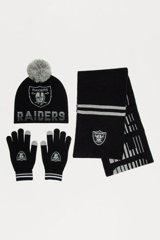 NFL Raiders Cold Weather 3 Piece Hat Glove And Scarf Set - Black/combo