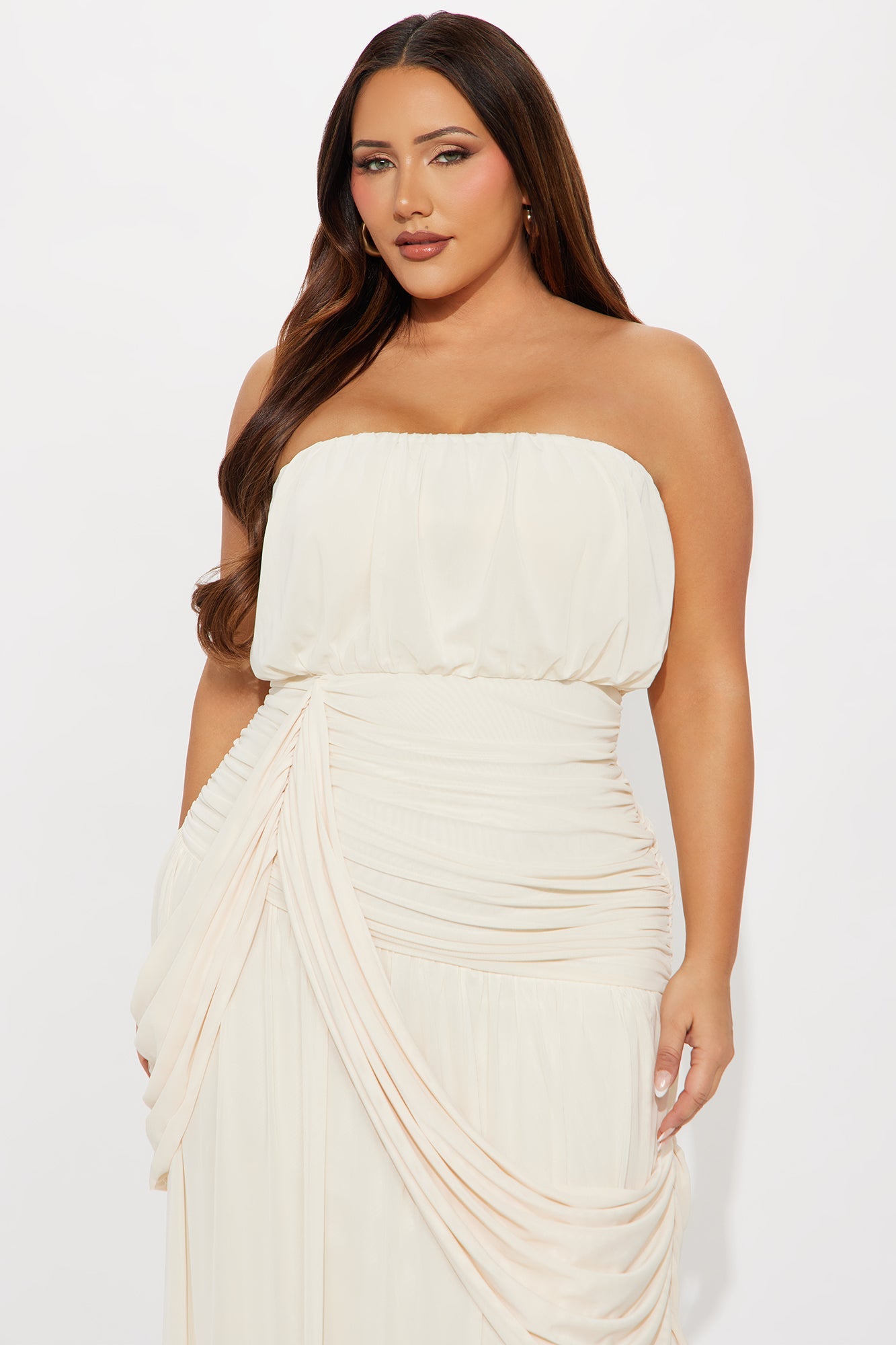 Devyn Draped Mesh Gown - Cream