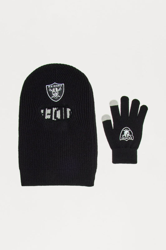 NFL Raiders Cold Weather 2 Piece Hat And Glove Set - Black/combo