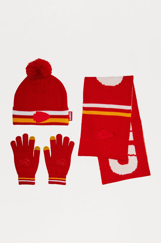 NFL Chiefs Cold Weather 3 Piece Hat Glove And Scarf Set - Red/combo