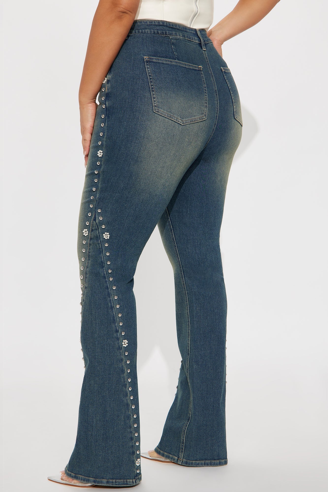 Wildflower Sparks Studded Flare Jeans - Vintage Wash
