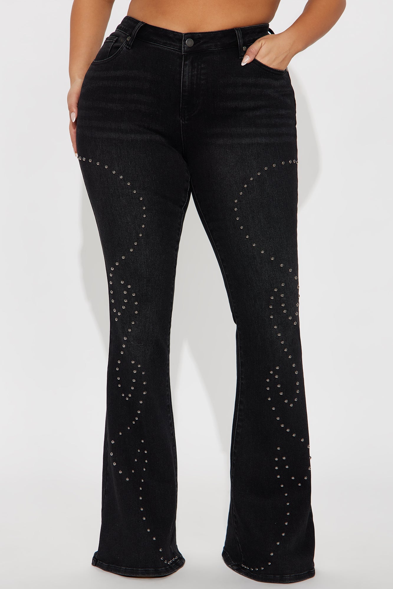 With The Band Studded Flare Jeans - Black Wash