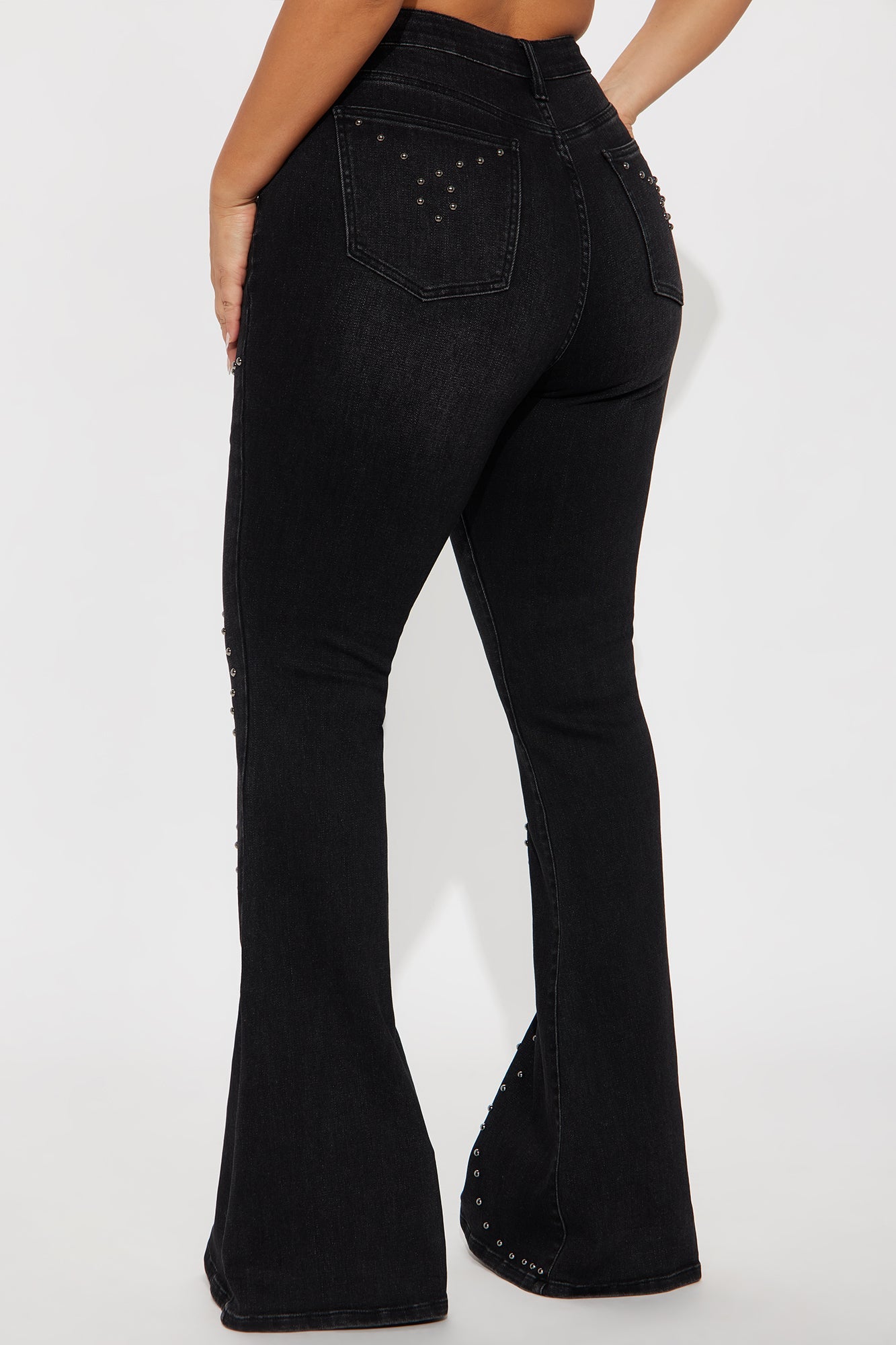 With The Band Studded Flare Jeans - Black Wash