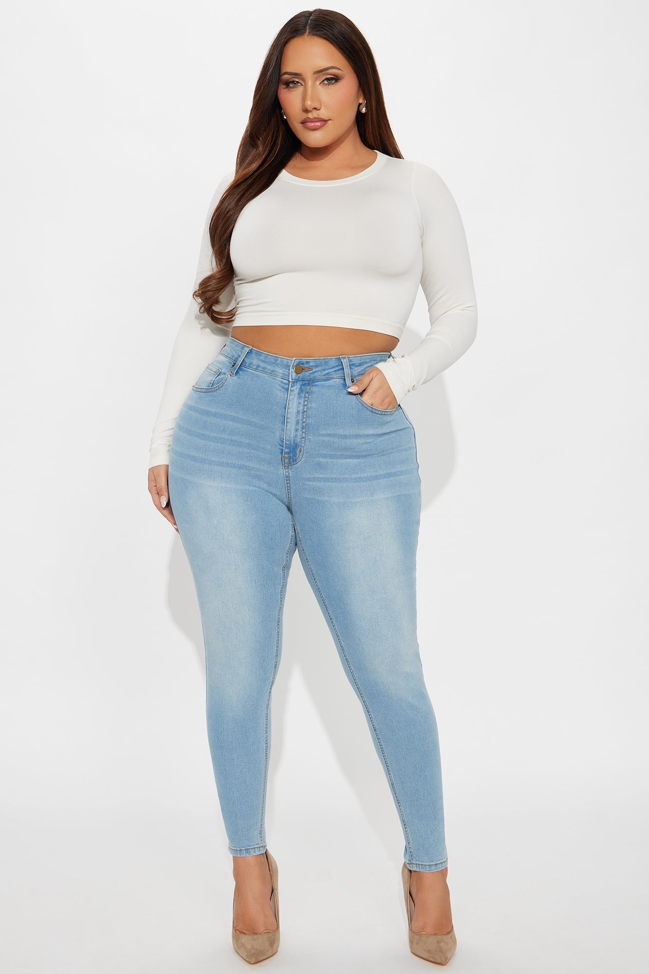 Tall Vibe Check Curvy Stretch Skinny Jeans - Light Wash