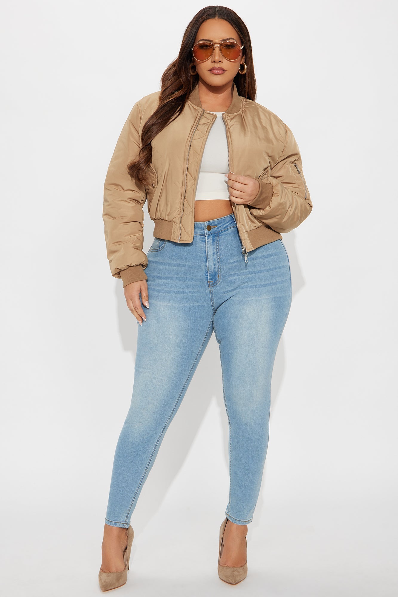 Hard Limits Cropped Bomber Jacket - Mocha