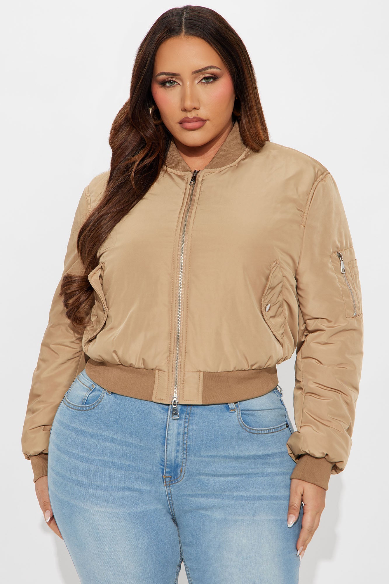 Hard Limits Cropped Bomber Jacket - Mocha