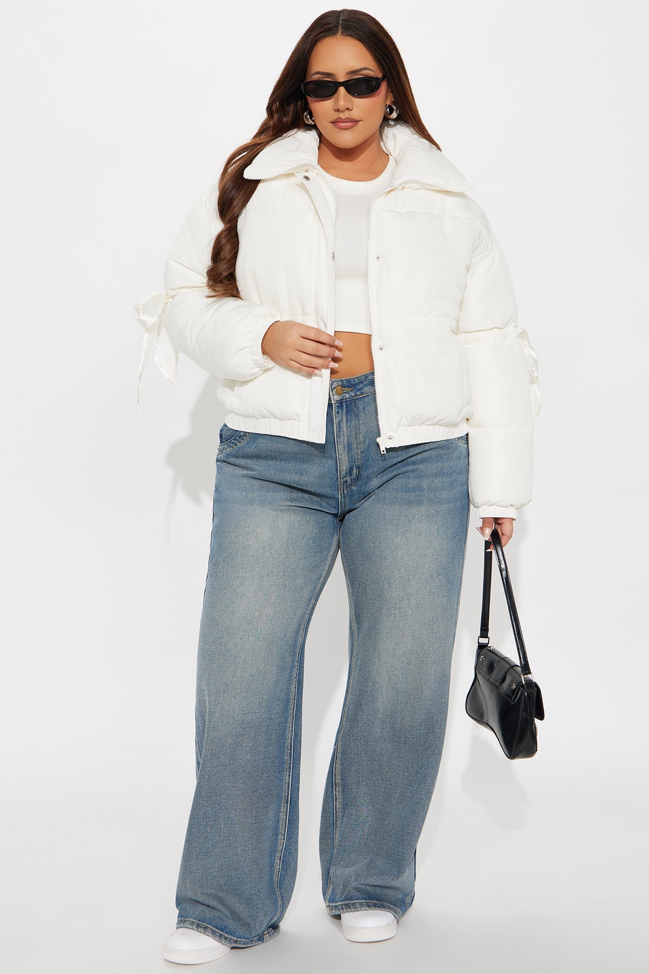 Coquette Touch Bow Puffer Jacket - Ivory