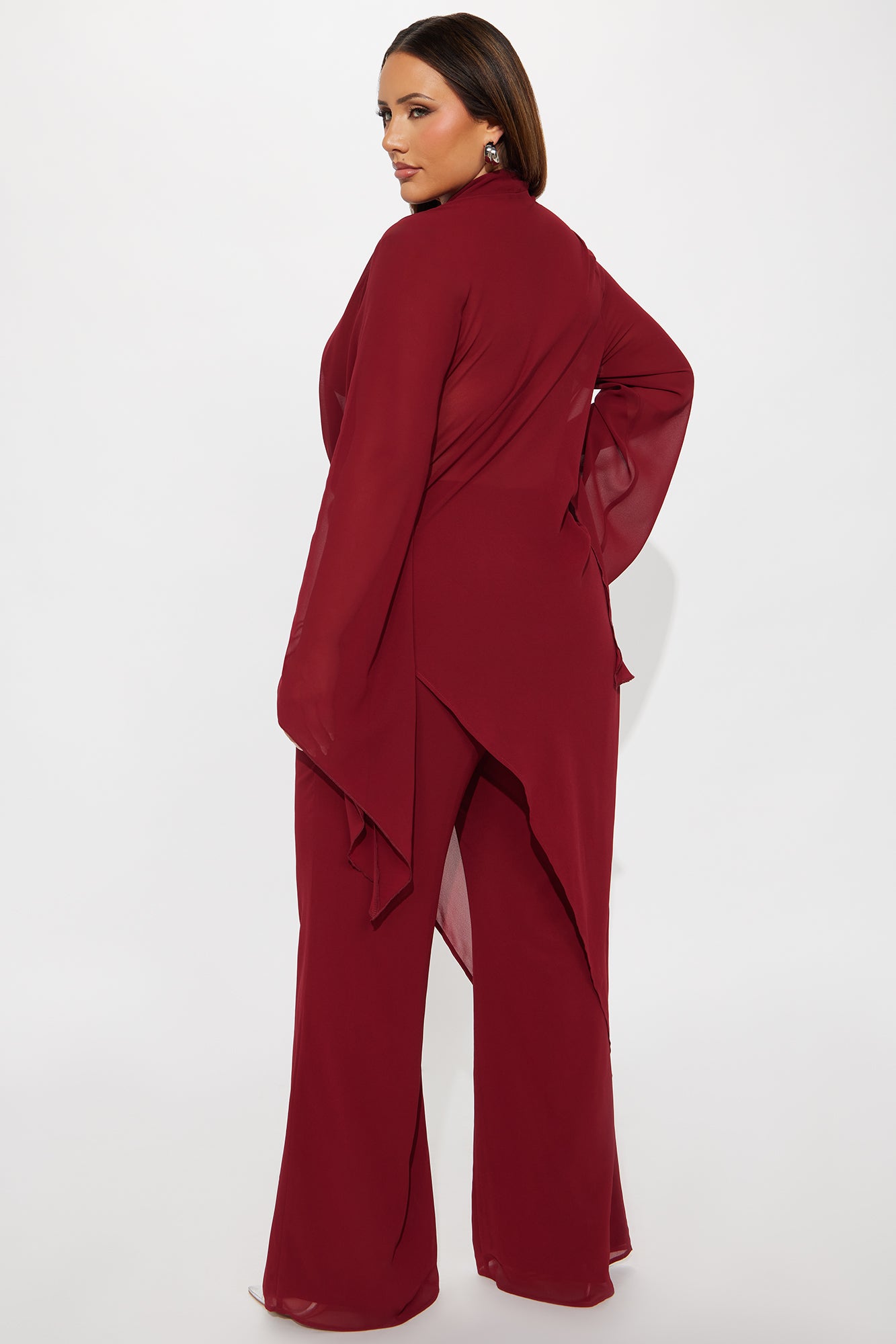 Carmen Asymmetrical Blouse Pant Set - Burgundy