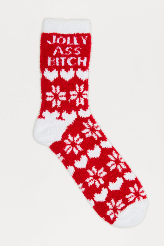 Jolly Ass Bitch Cozy Socks - Red/White