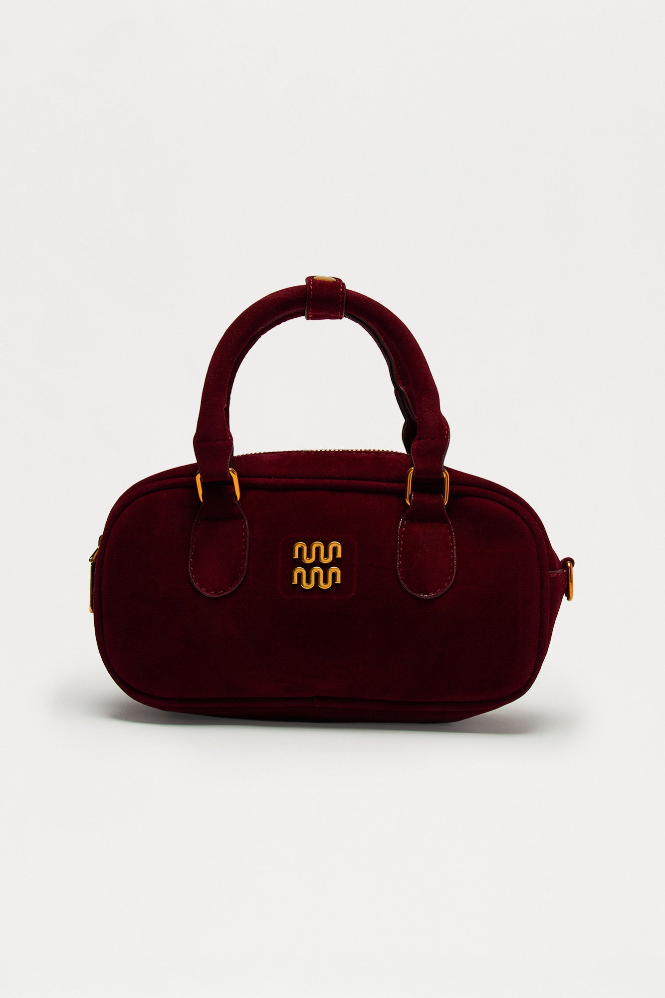 Lola Faux Suede Satchel Handbag - Burgundy