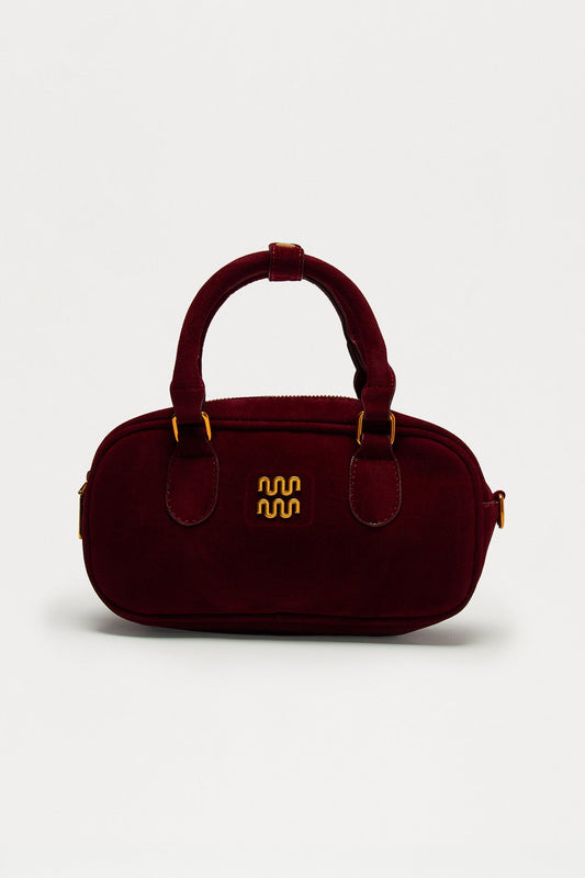 Lola Faux Suede Satchel Handbag - Burgundy