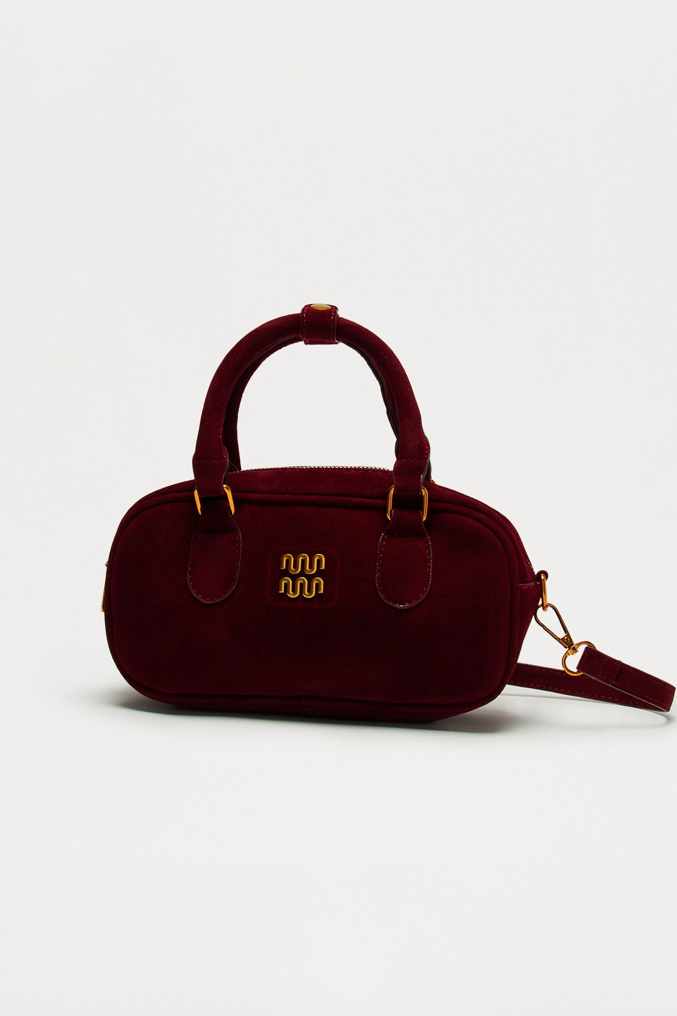 Lola Faux Suede Satchel Handbag - Burgundy