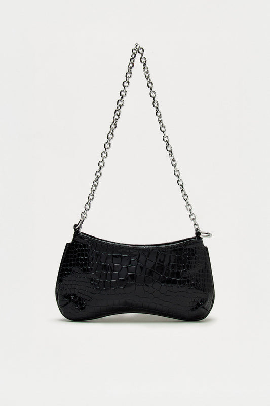 Reptile Runway Embossed Croc Handbag - Black