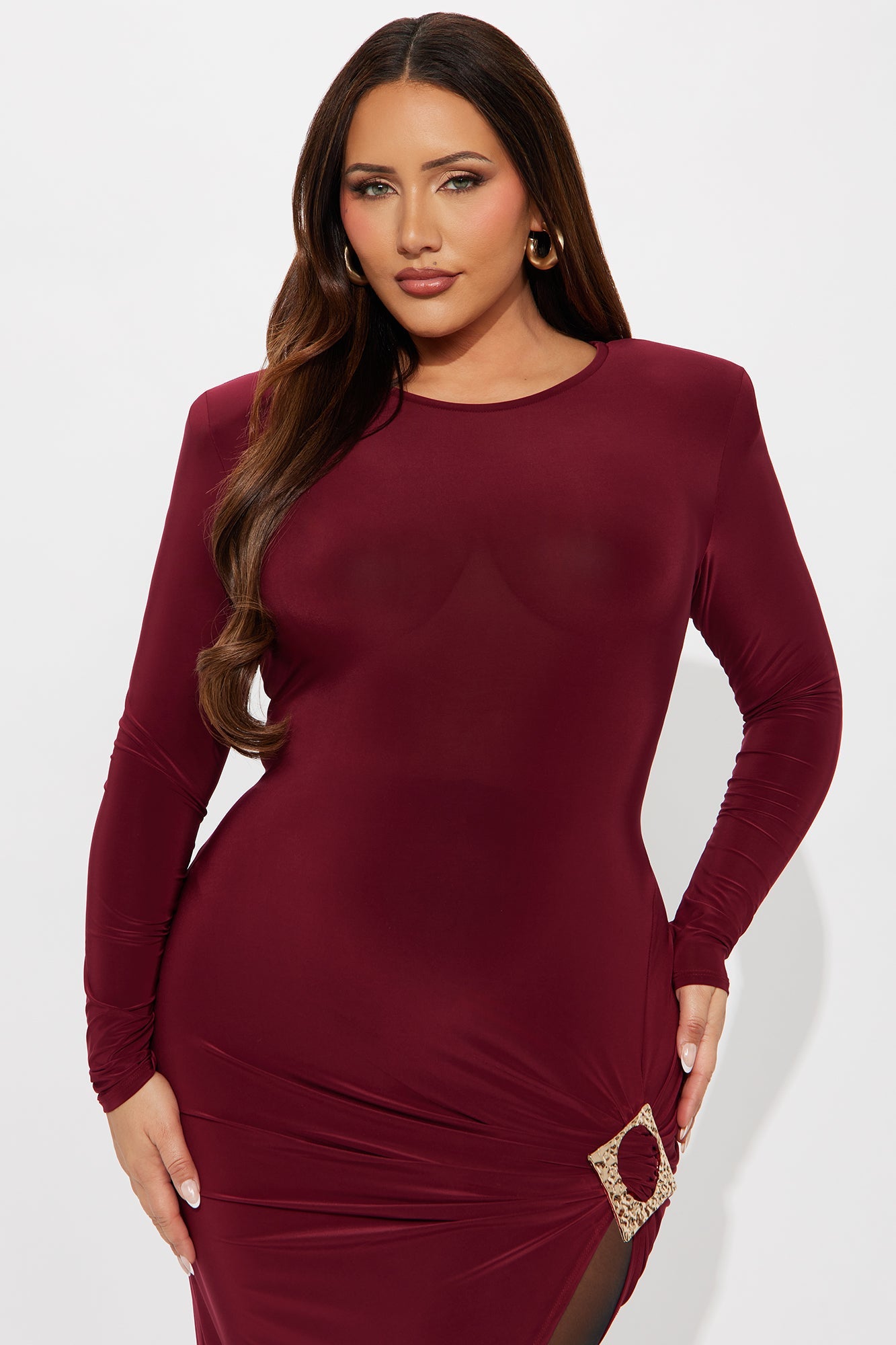 Drama Queen High Slit Mini Dress - Wine
