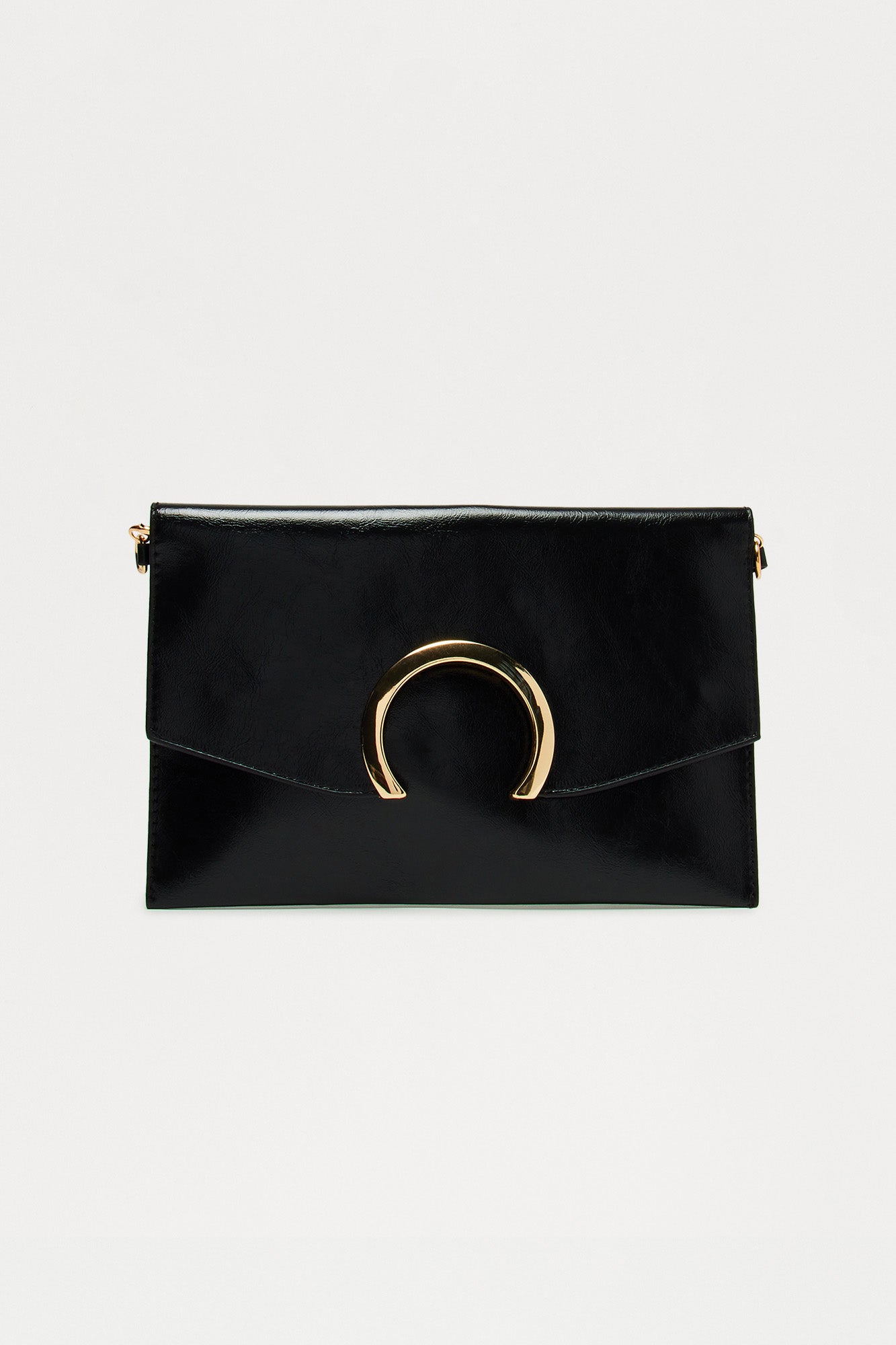 Good Luck With Me Faux Leather Clutch - Black