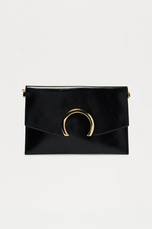 Good Luck With Me Faux Leather Clutch - Black