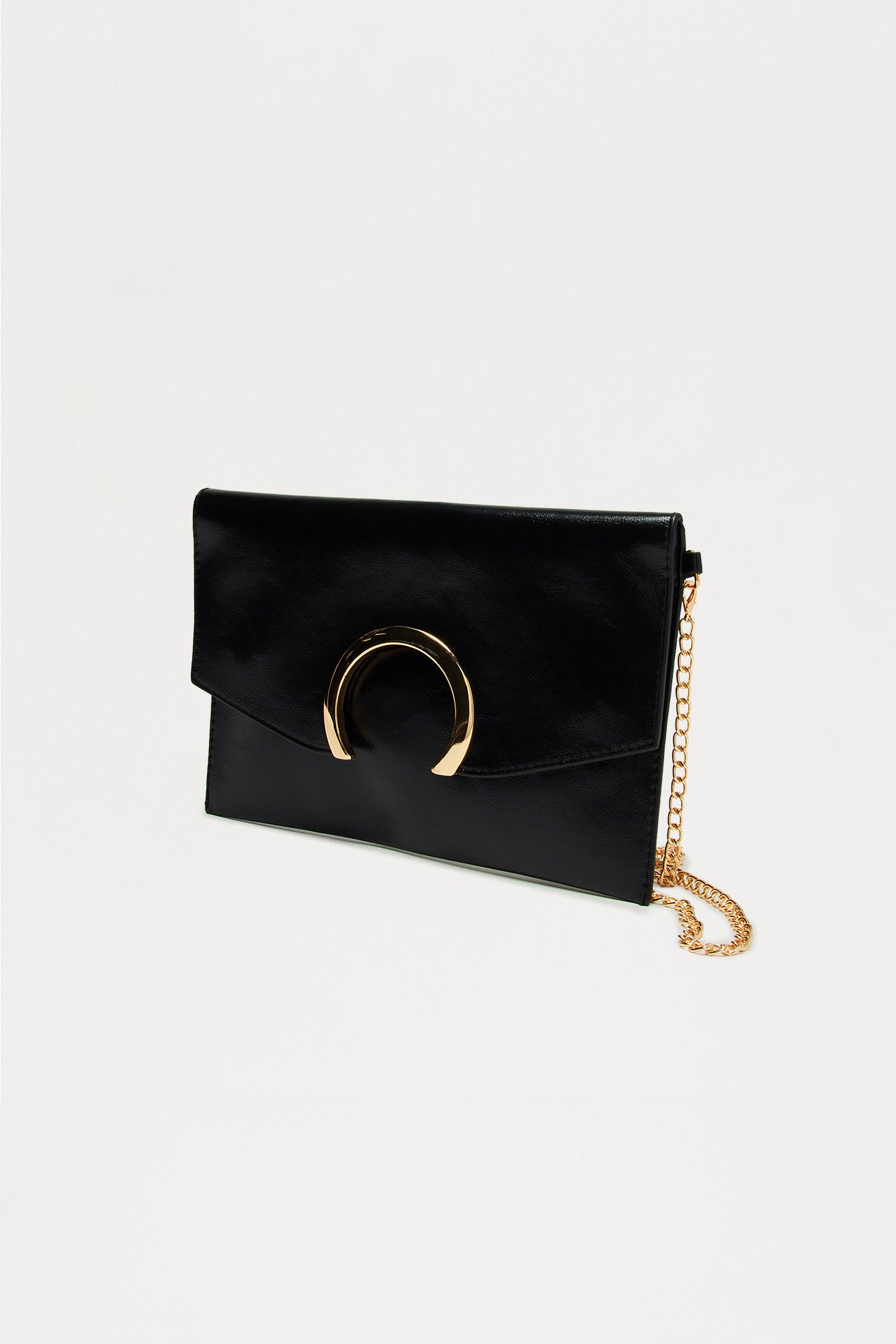 Good Luck With Me Faux Leather Clutch - Black