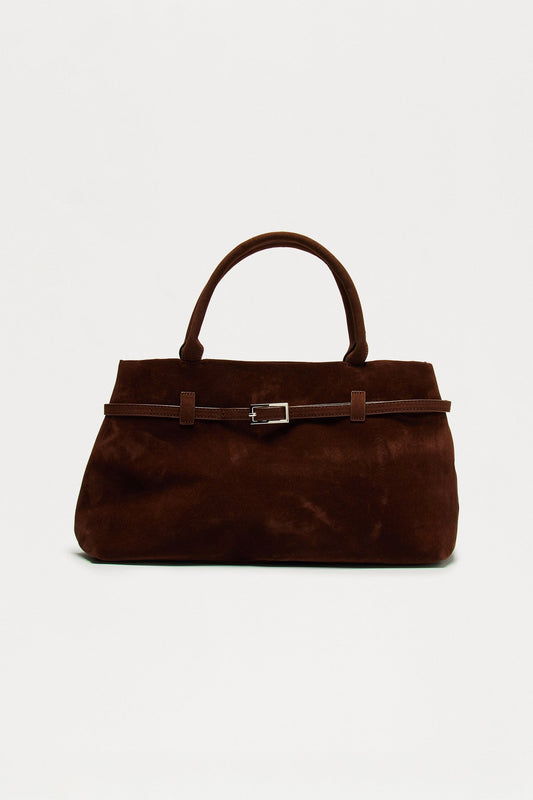 Consider This Faux Suede Shoulder Bag - Brown