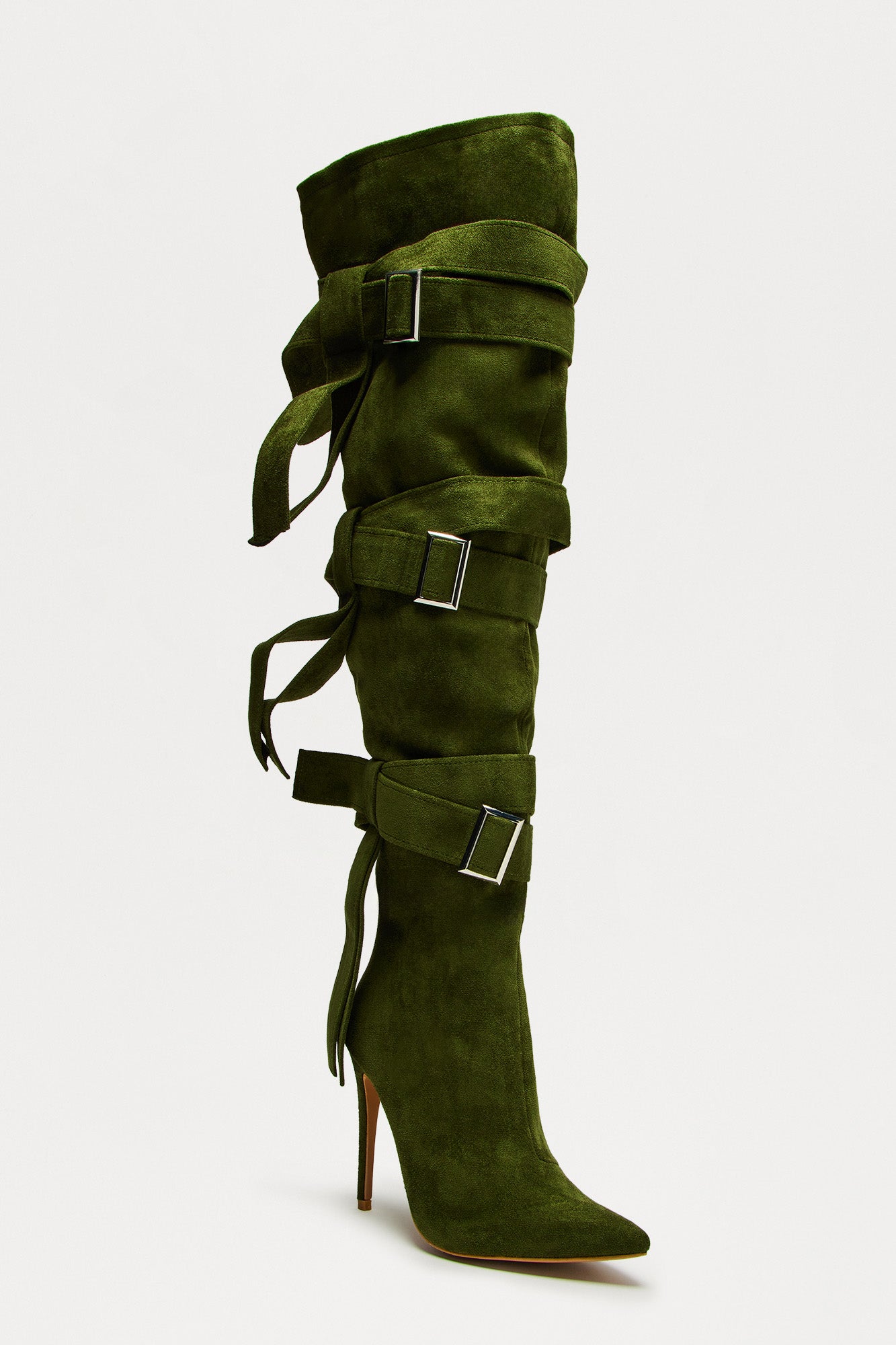 Bruin Buckle Thigh High Boots - Olive
