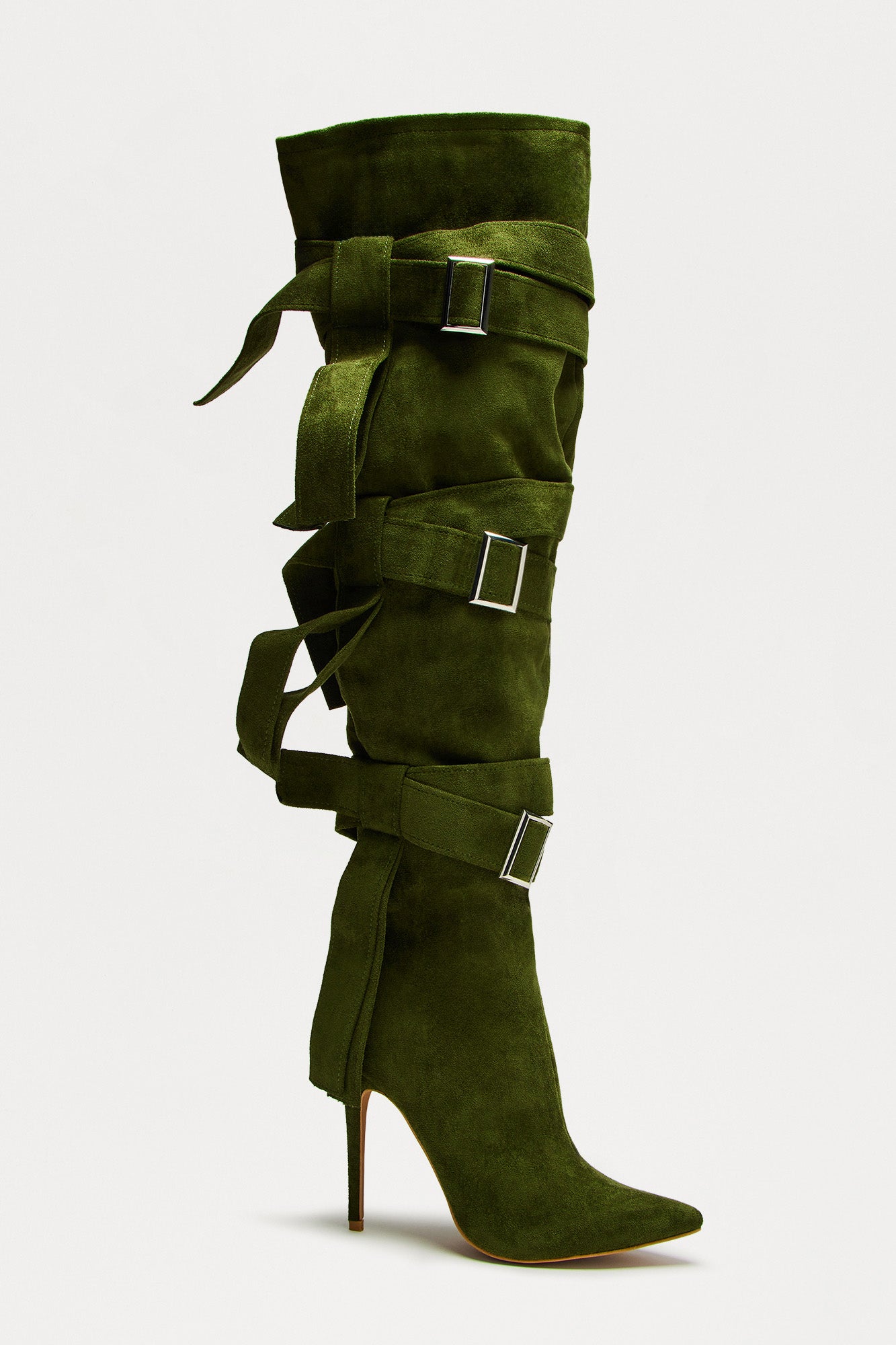 Bruin Buckle Thigh High Boots - Olive