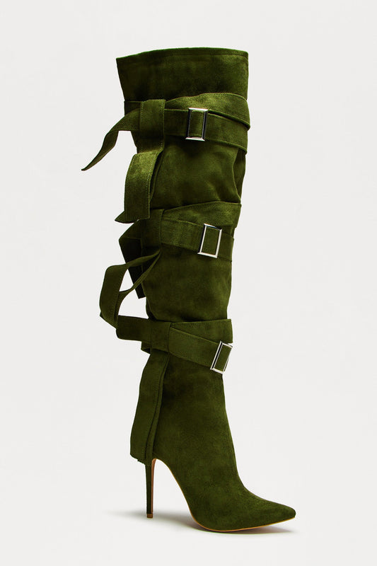 Bruin Buckle Thigh High Boots - Olive