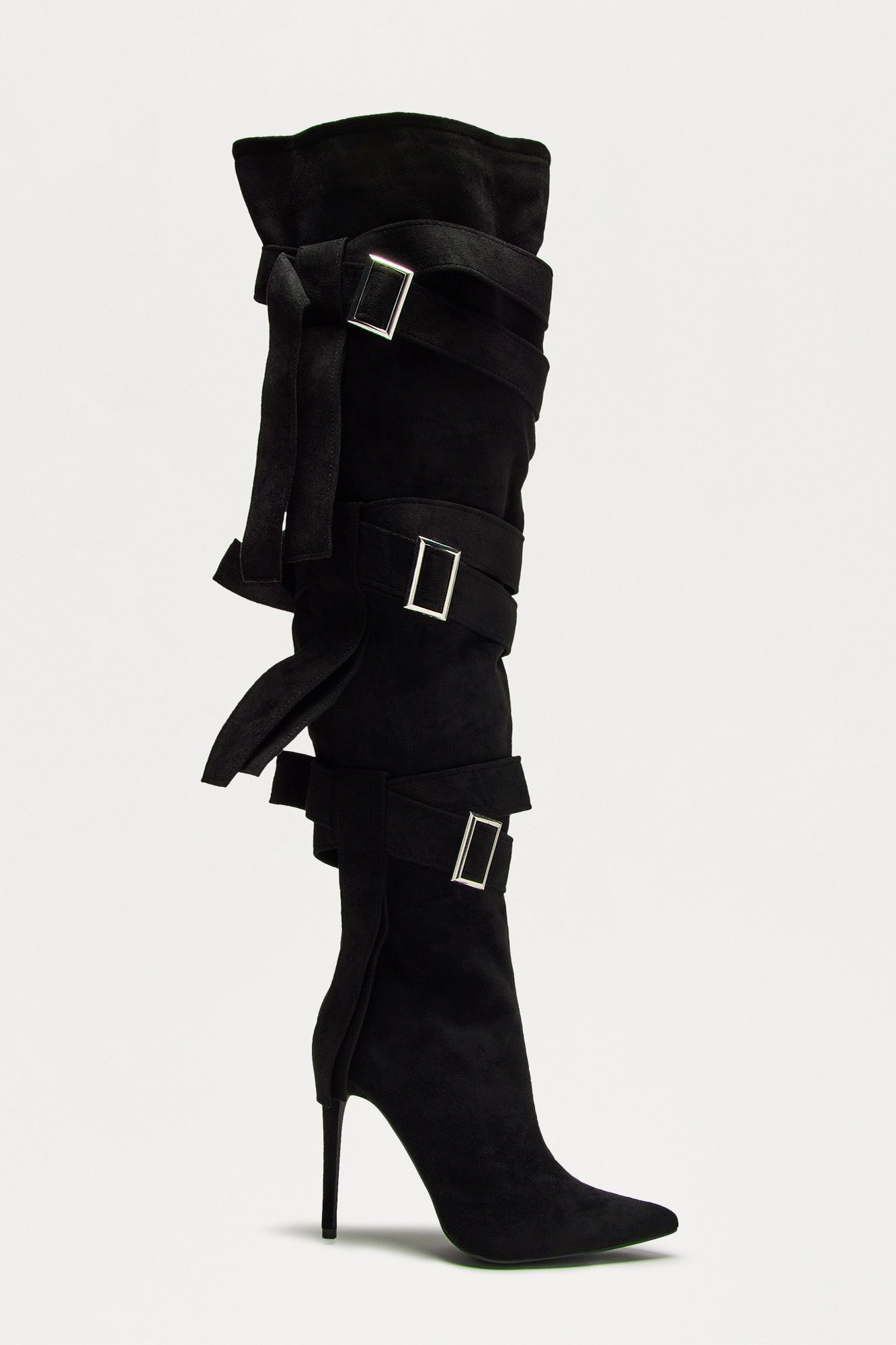 Bruin Buckle Thigh High Boots - Black