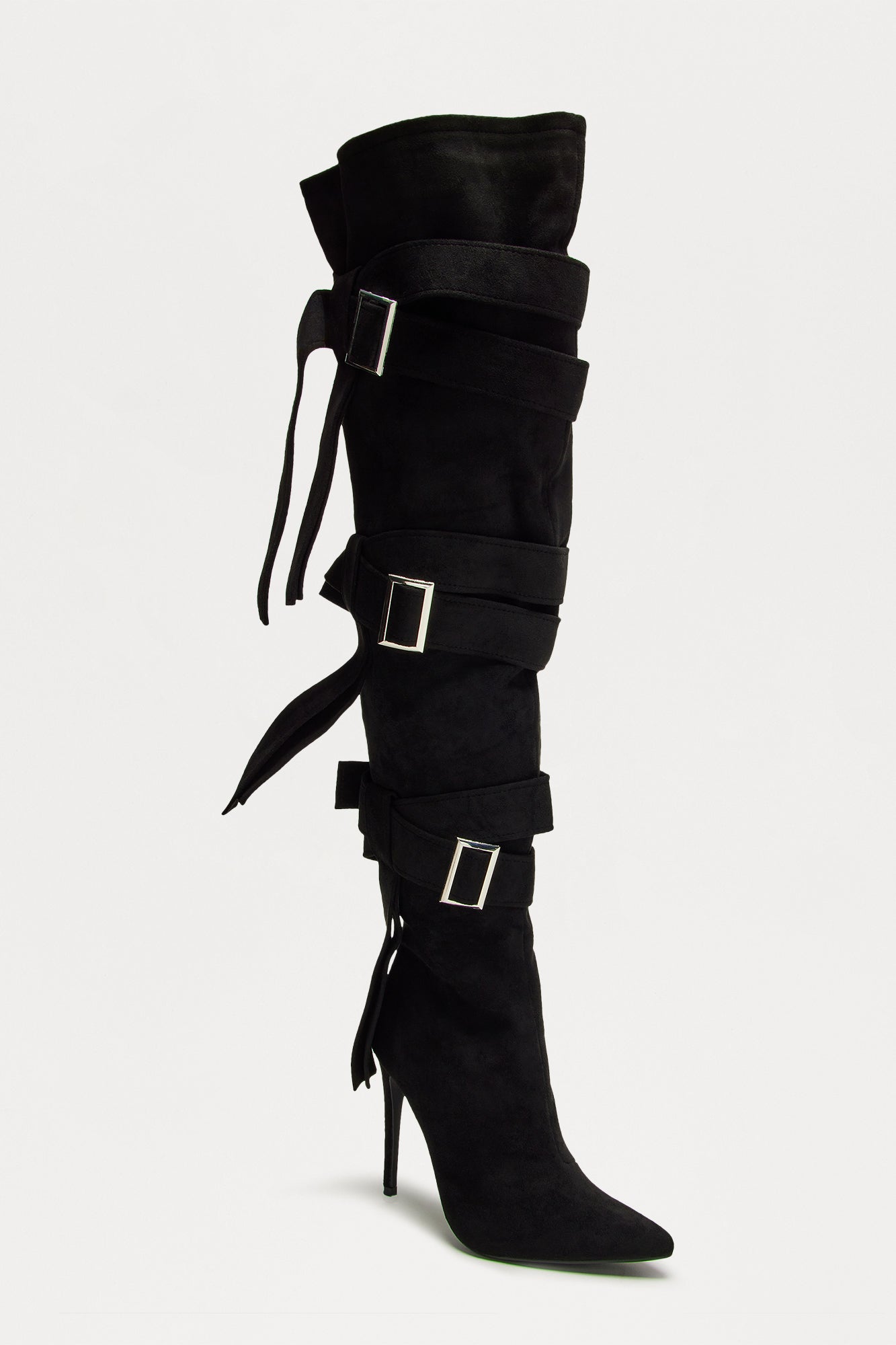 Bruin Buckle Thigh High Boots - Black