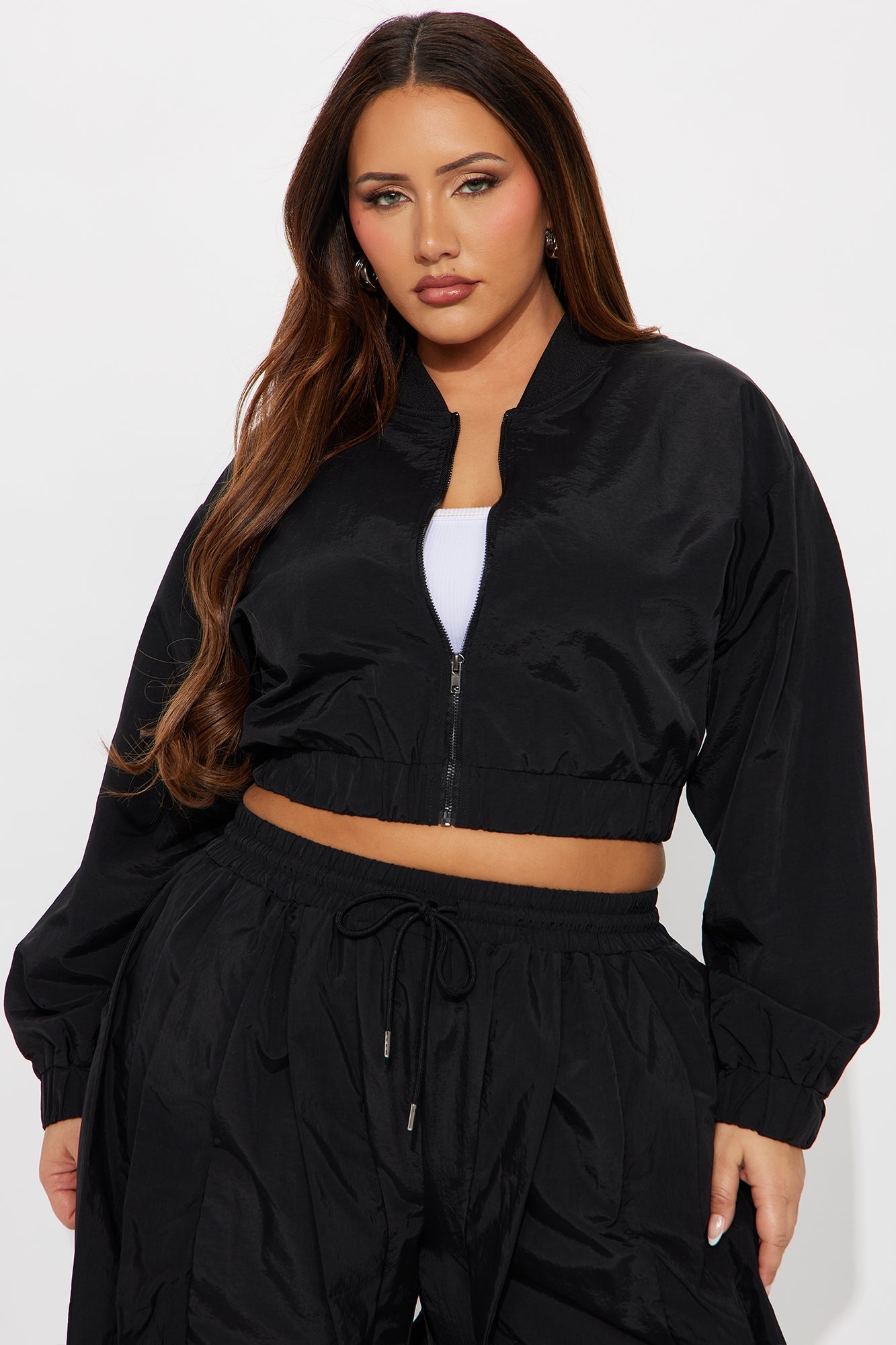 Iris Windbreaker Ruffled Pant Set - Black