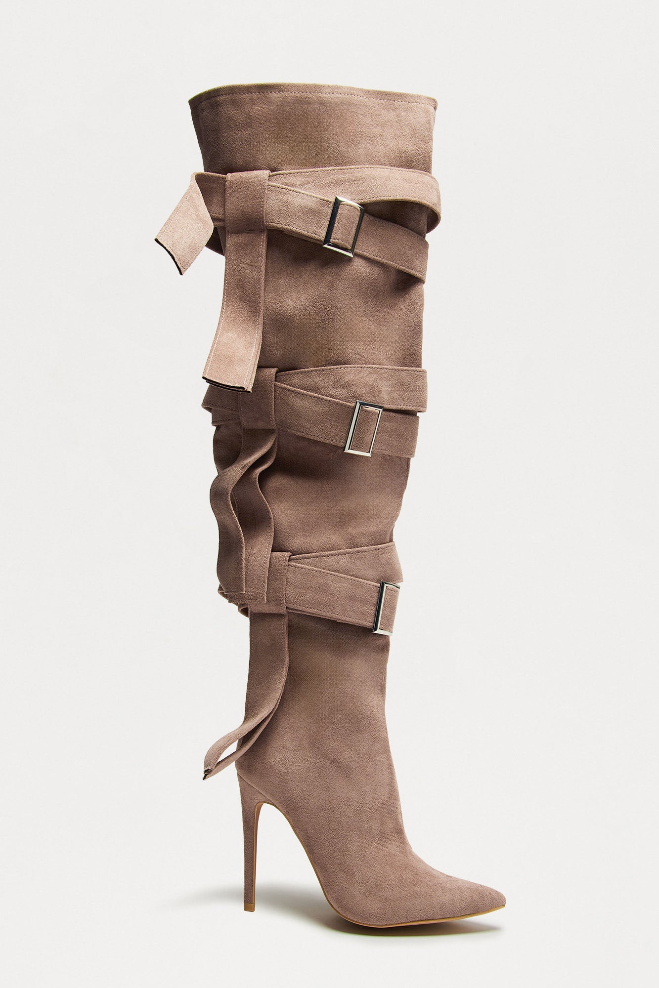 Bruin Buckle Thigh High Boots - Beige
