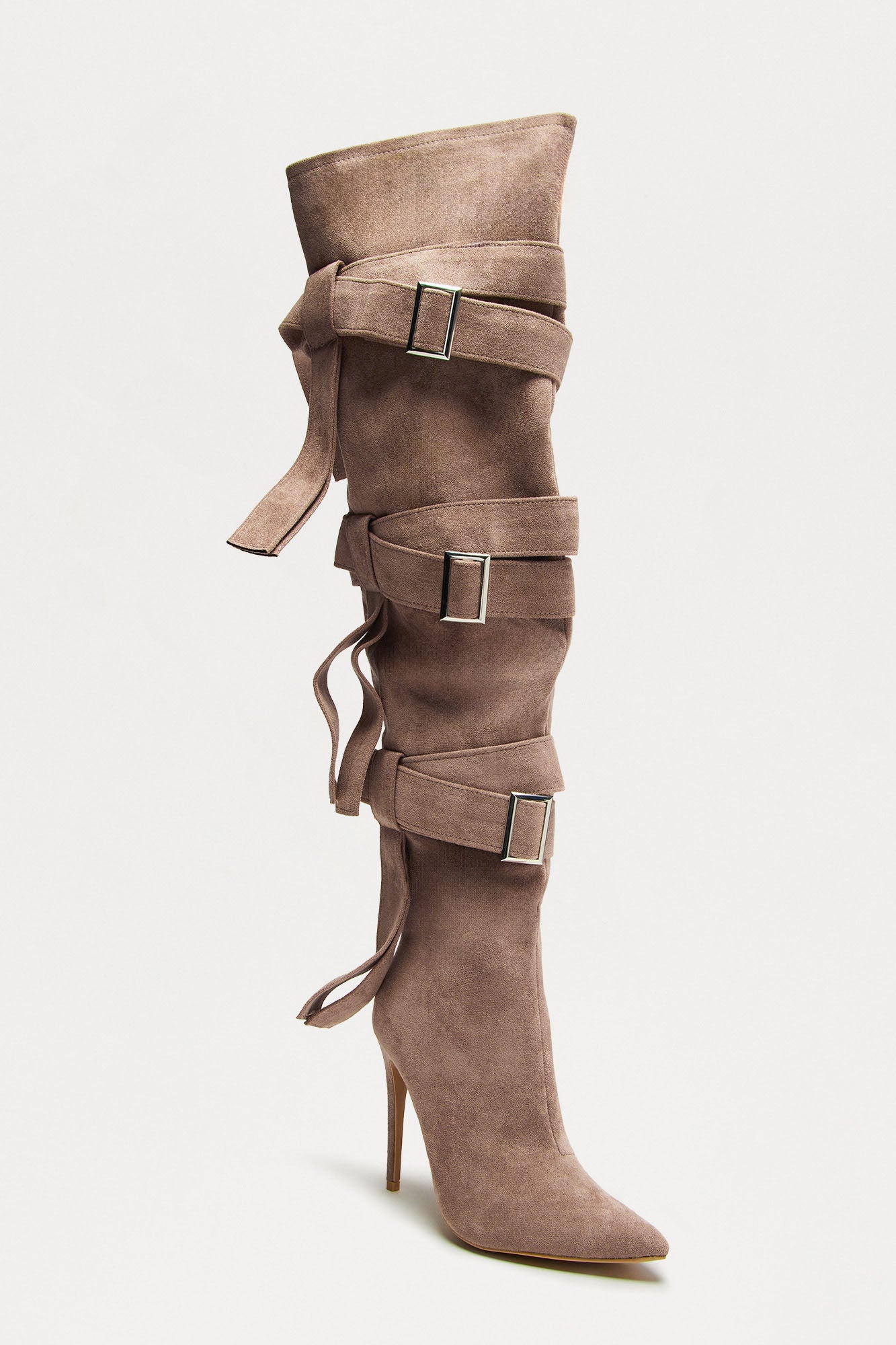 Bruin Buckle Thigh High Boots - Beige