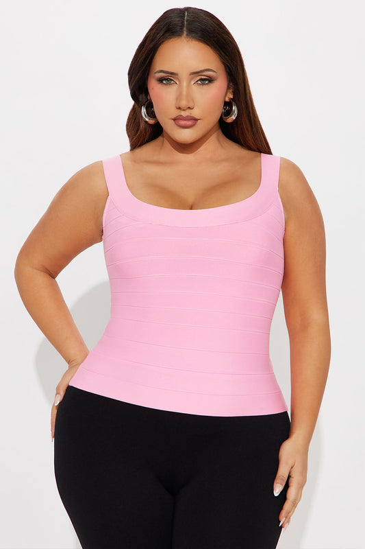 Kim Bandage U Neck Tank Top - Pink