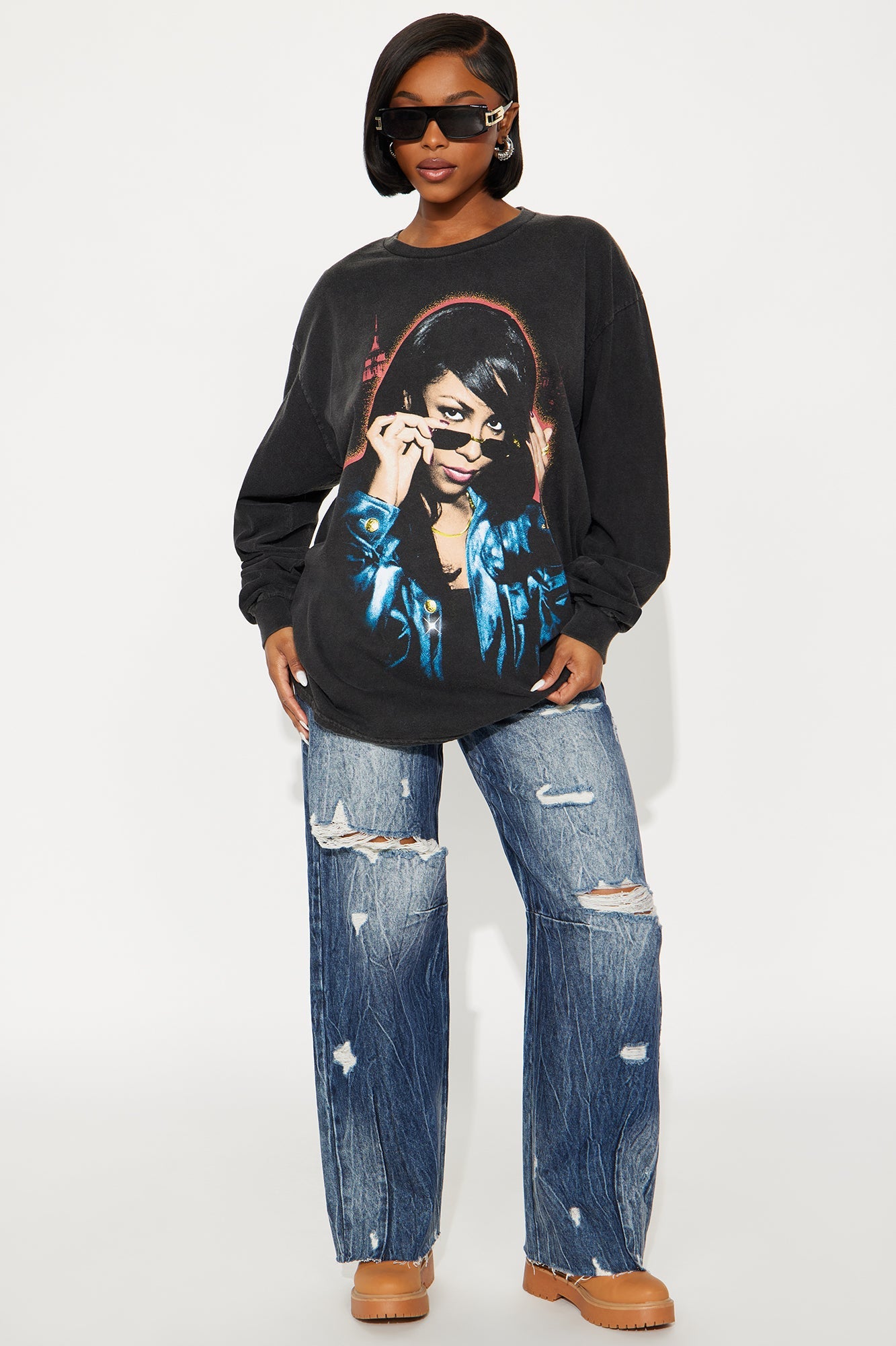 Aaliyah One In A Million Oversize Wash Tee - Black Wash